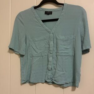 Topshop Light Blue Button-Front V-Neck Pocket Blouse